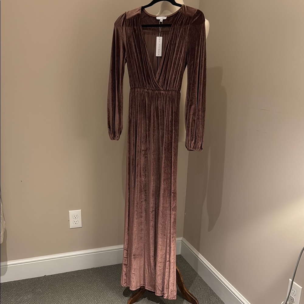 Baltic Born Dark Pink/Rose Long Sleeve Velvet Gown